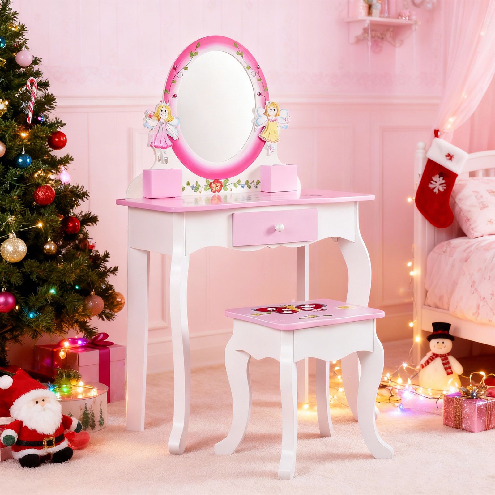 Beauty Flower Makeup - Kids Vanity Set Floral Printed Wooden