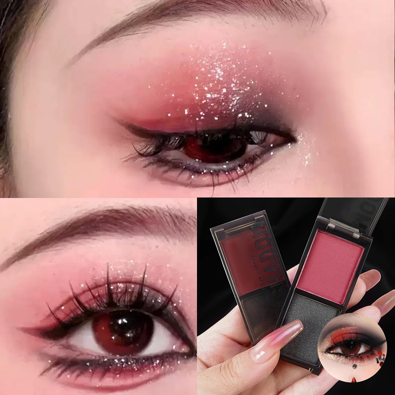Two-color Black Red Eyeshadow  - Eyeshadow Glitter Pigment ulasan dan harga
