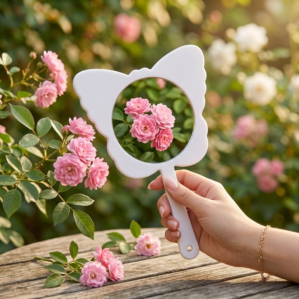 Butterfly Shape Handheld Mirro - Beauty Makeup Look ulasan dan harga